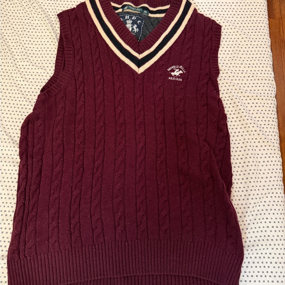 Burgundy Cable Knit Sweater Vest